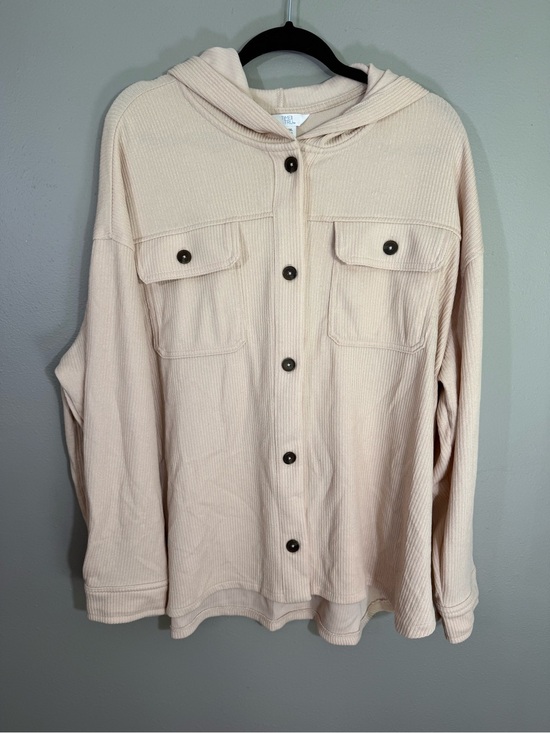 Time and Tru Jackets & Blazers - Light Blush Hooded Utility Shacket with Button Front